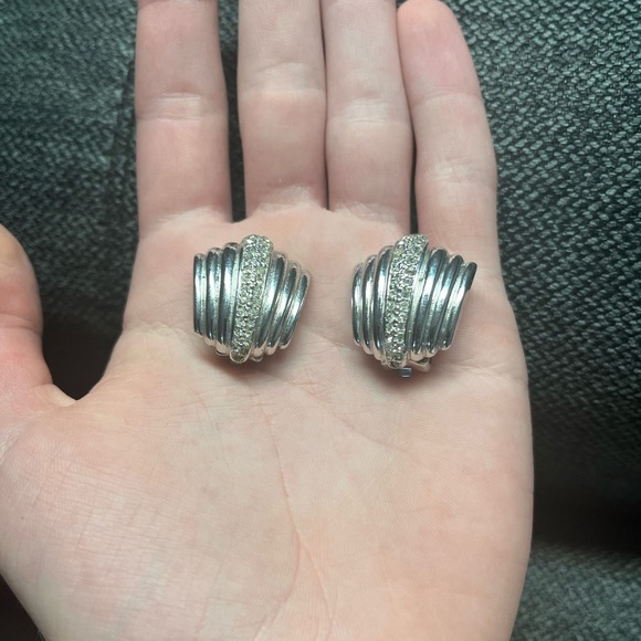 Vintage Silver Christian Dior Pave Clip-On Earrings - Picture 7 of 9